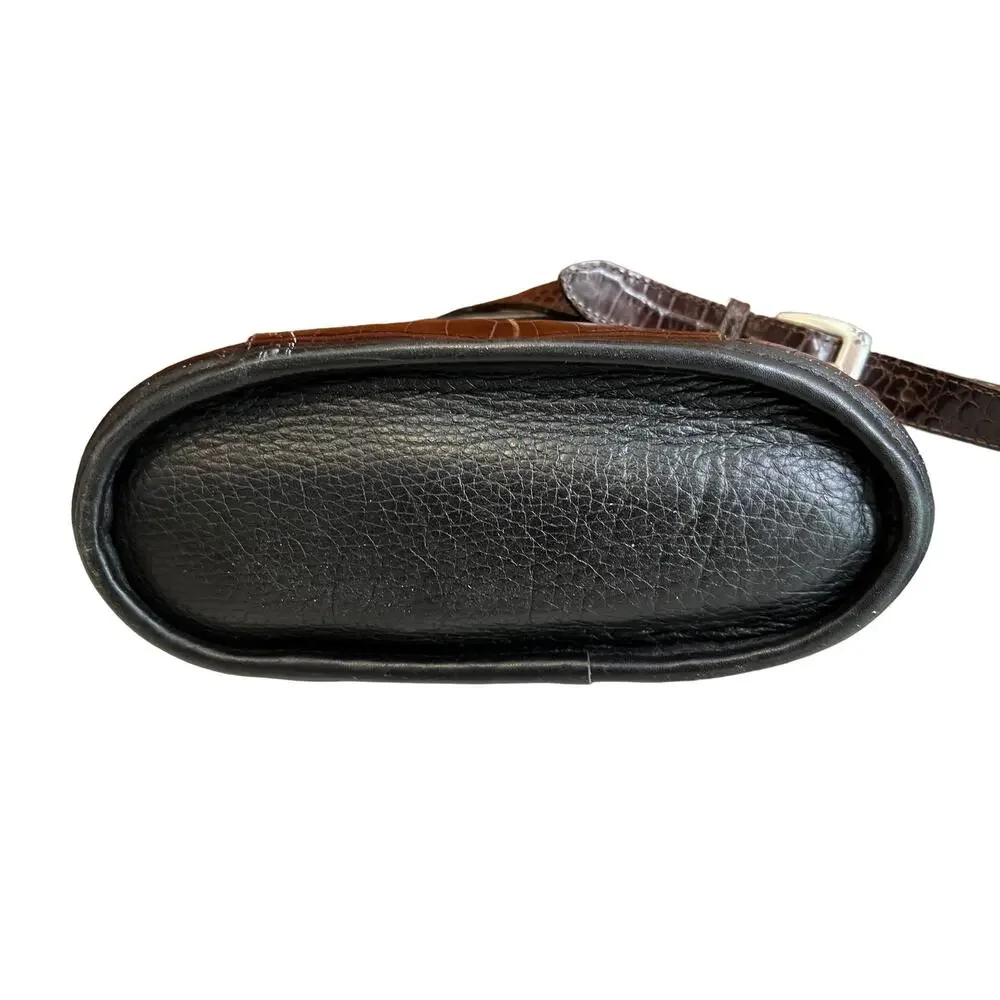 Brighton Leather Two Tone Bucket Crossbody Bag Black Brown Croc Embossed